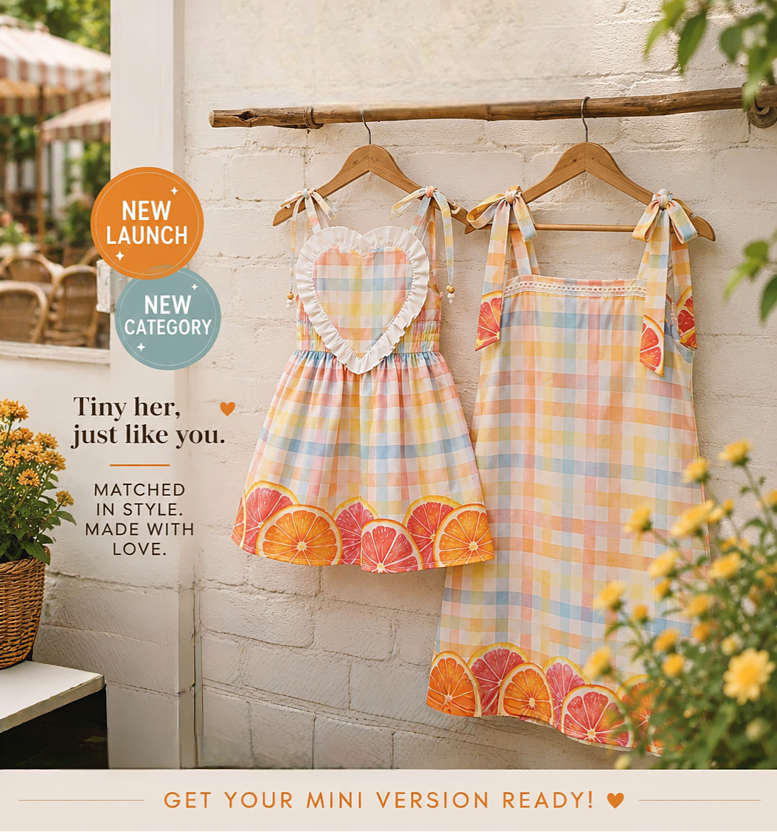 cute mother daughter twinning outfits, cutesummer dresses in gingham & citrus print. 